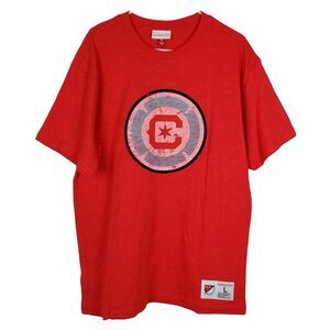 Chicago Fire Mitchell & Ness MLS L Large Shirt Red Distressed Logo Soccer‎ NWT